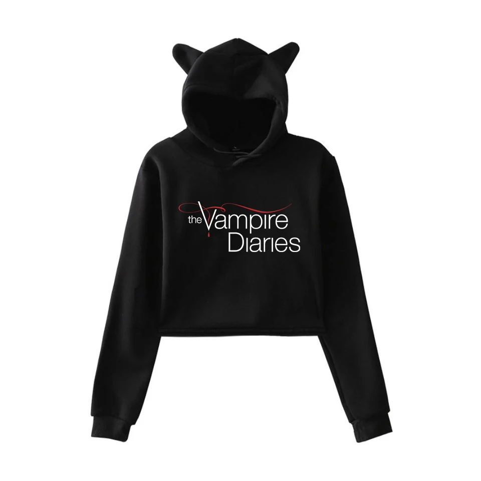 

Crop Top Hoodies The Vampire Diaries Sweatshirt Womens Hoodie Pink Pullover Clothes for Girls Streetwear Spring Long Sleeve Tops