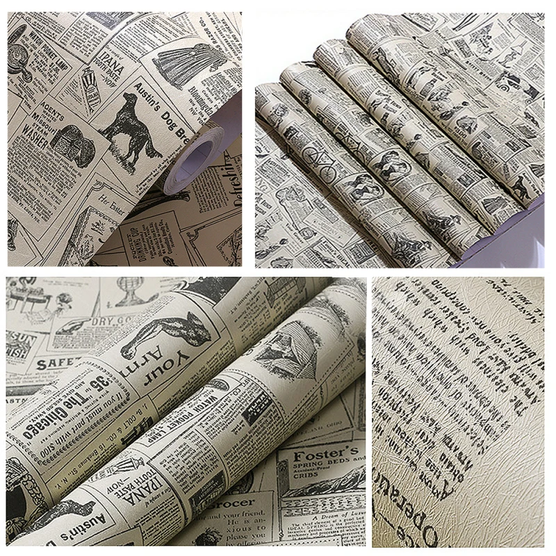 

100x53cm Vintage Newspaper Wallpaper PVC Self Adhesive Home Renovation Wall Sticker Cabinet Table DIY Decoration Material