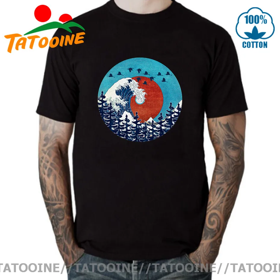 

Винтажная Футболка Tatooine с изображением заката, заката, записи волны, Ретро футболка из винила с изображением естественной музыки и голоса, ф...