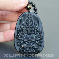 men neckalce pendant black obsidian carved avalokitesvara guanyin bodhisattva buddha pendant gift for female fine jade jewelry