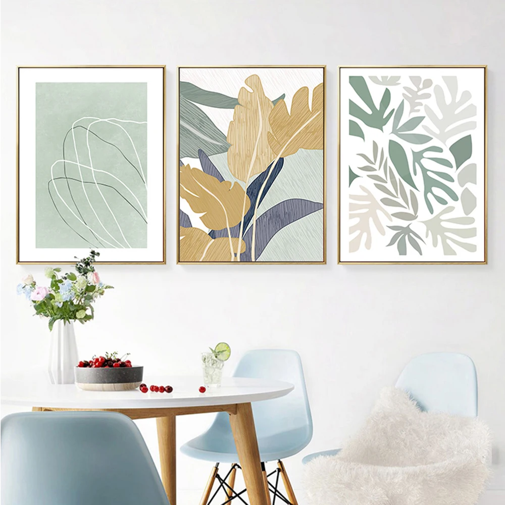 

Modern Nordic Living Room Art Plant Leaf Abstract Geometric Line Figure Poster Canvas Painting Wall Art Picture Home Decoration