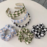 summer multi color checkerboard scrunchies elastic hair bands hair rope for girls fashion wide brimmed headband hair accessories