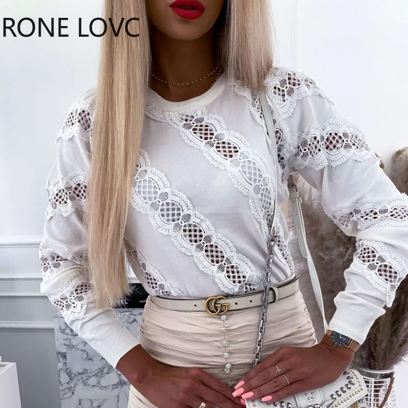 Женский однотонный топ с кружевной оборкой ажурный Повседневный Топ длинным