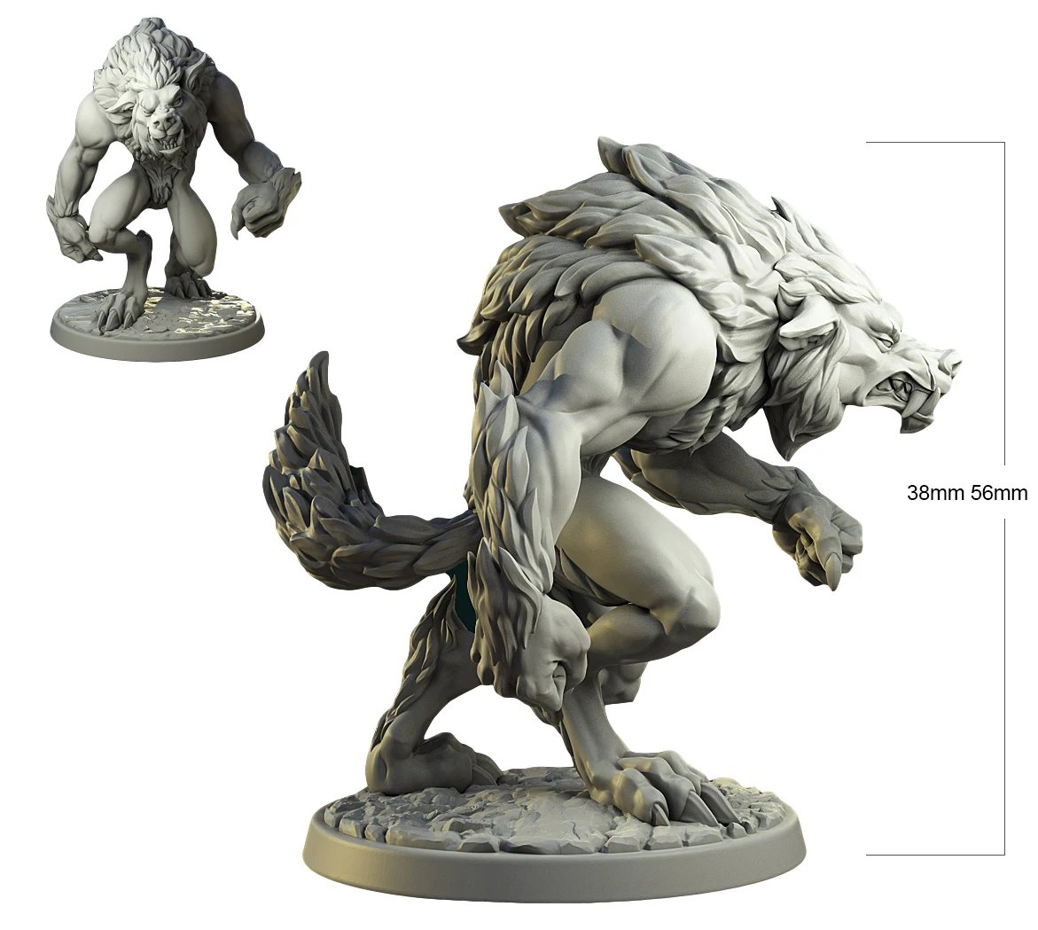 

38mm 56mm Resin Model Werewolf Wolf Warrior Figure Unpainted No Color DW-017