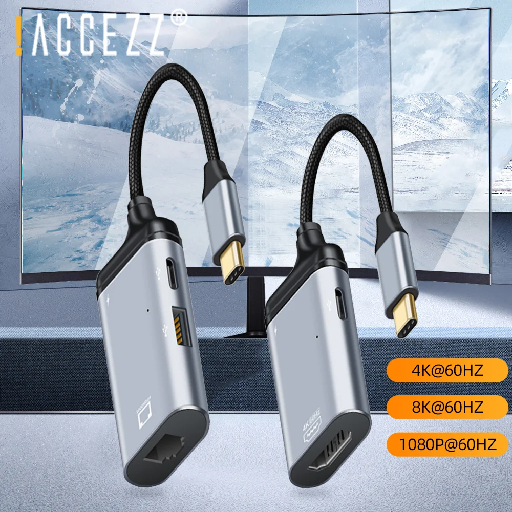 ! ACCEZZ 4K/8K HDMI Совместимость с адаптером типа C для Macbook Pro Samsung Быстрая зарядка USB к