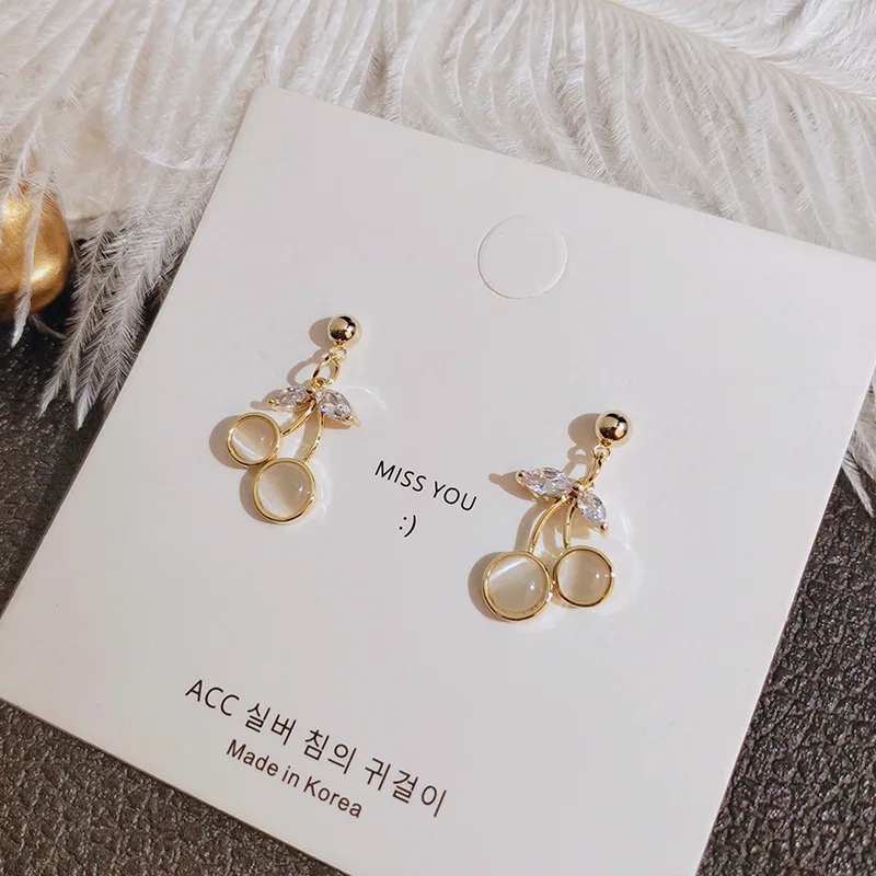 

Fashion Alloy Cherry Drop Earrings Simple Sweet Ear Jewelry Shiny Crystal Famale Accessories Trendy Dangle Earrings Wholesale