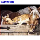 GATYZTORY лошадь и кошки животных Картина по номерам для взрослых детей 60x75 см Обрамленная Картина на холсте домашнего декора гостиной украшения