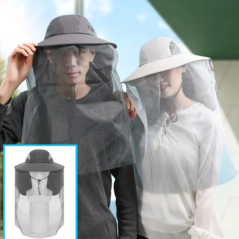 

Shawl Sun Hat With Sunscreen Mosquito Veil Increase Brim Hat Dust-proof Anti Uv Protection Neck Fisherman Hat