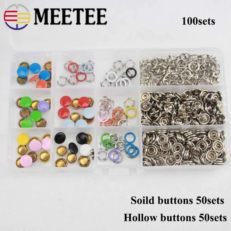 Meetee 100/200 комплектов 10 мм однотонные пятизубчатые кнопки 9 5 полые пряжки для
