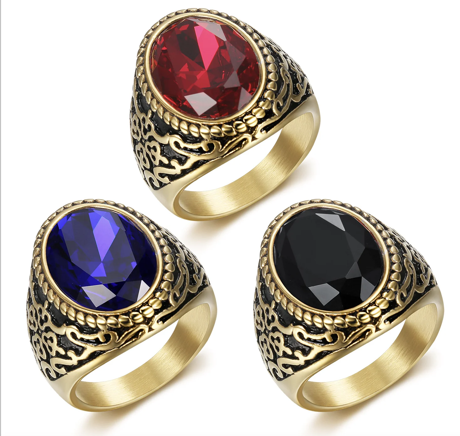 

Fashion jewelry personality red/black/blue stone ring for men domineering accessories titanium steel men ring anniversary gift