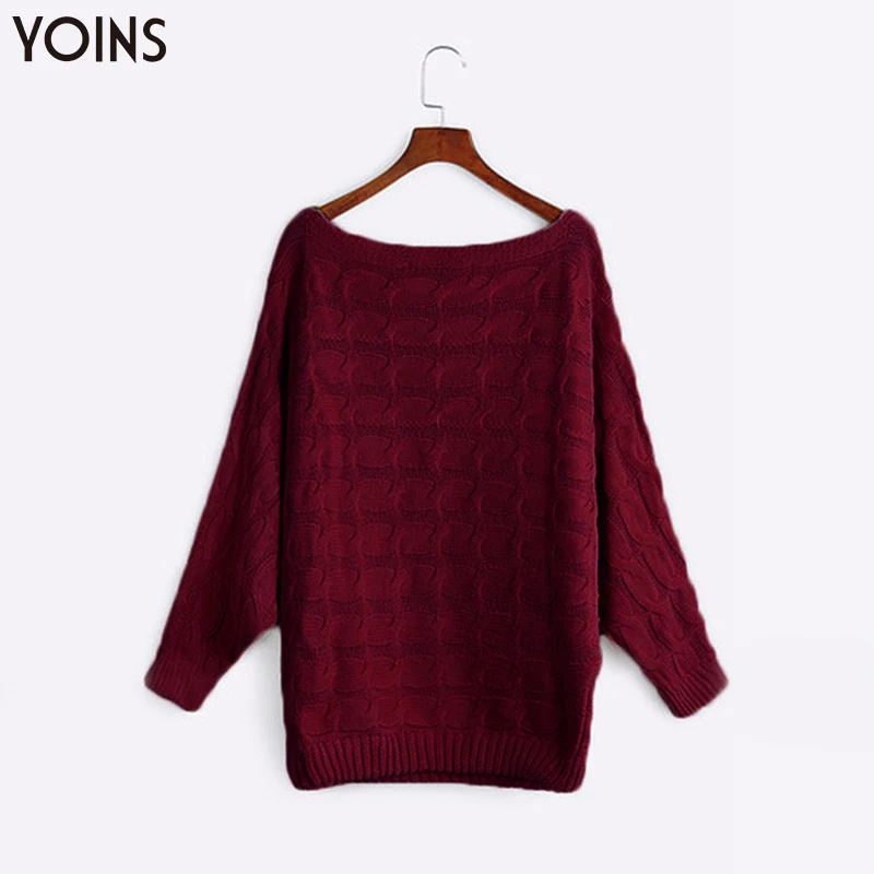 YOINS 2020 осенне-зимний свитер бордового цвета облегающий подол с открытыми плечами