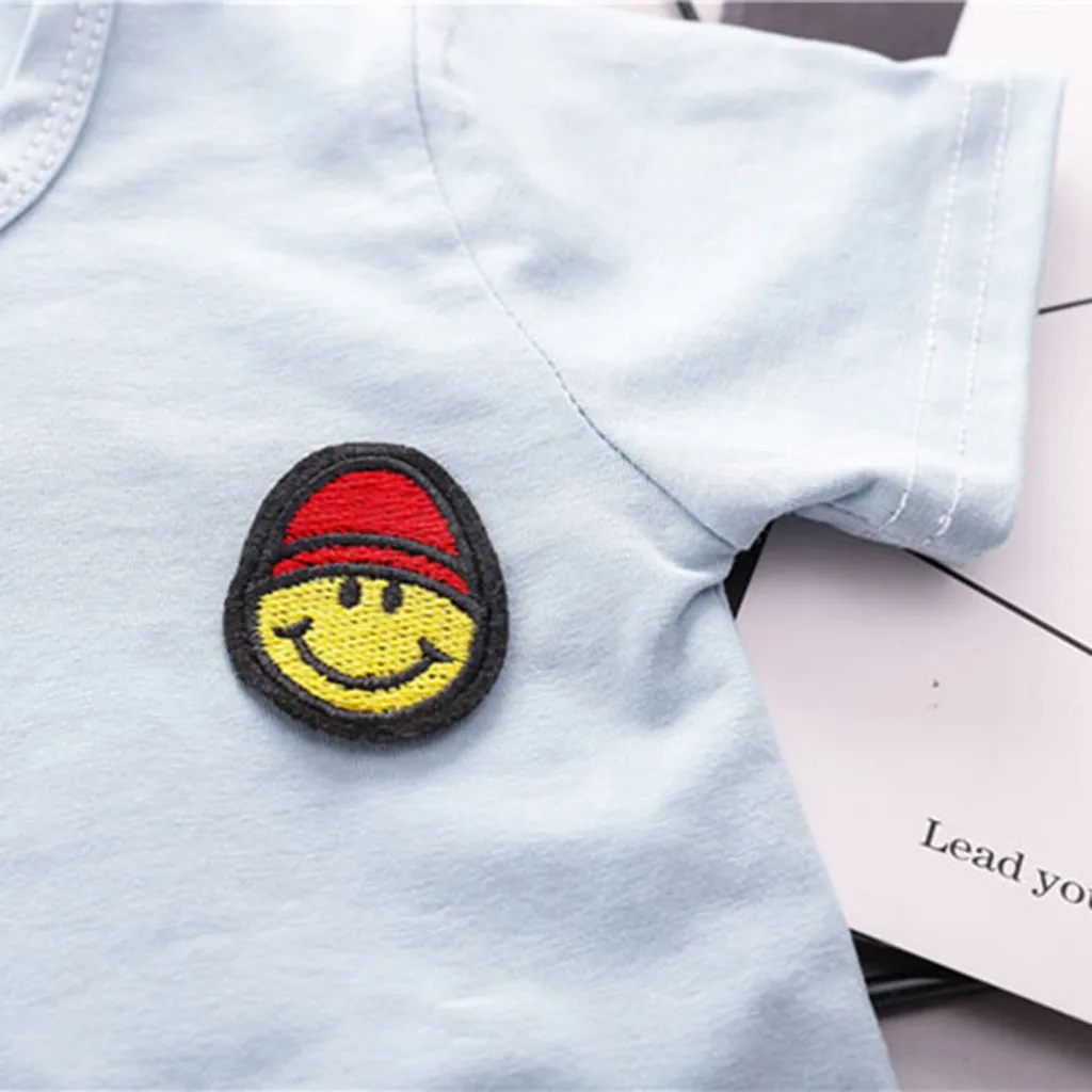 Одежда для маленьких мальчиков футболка с круглым вырезом и короткими рукавами