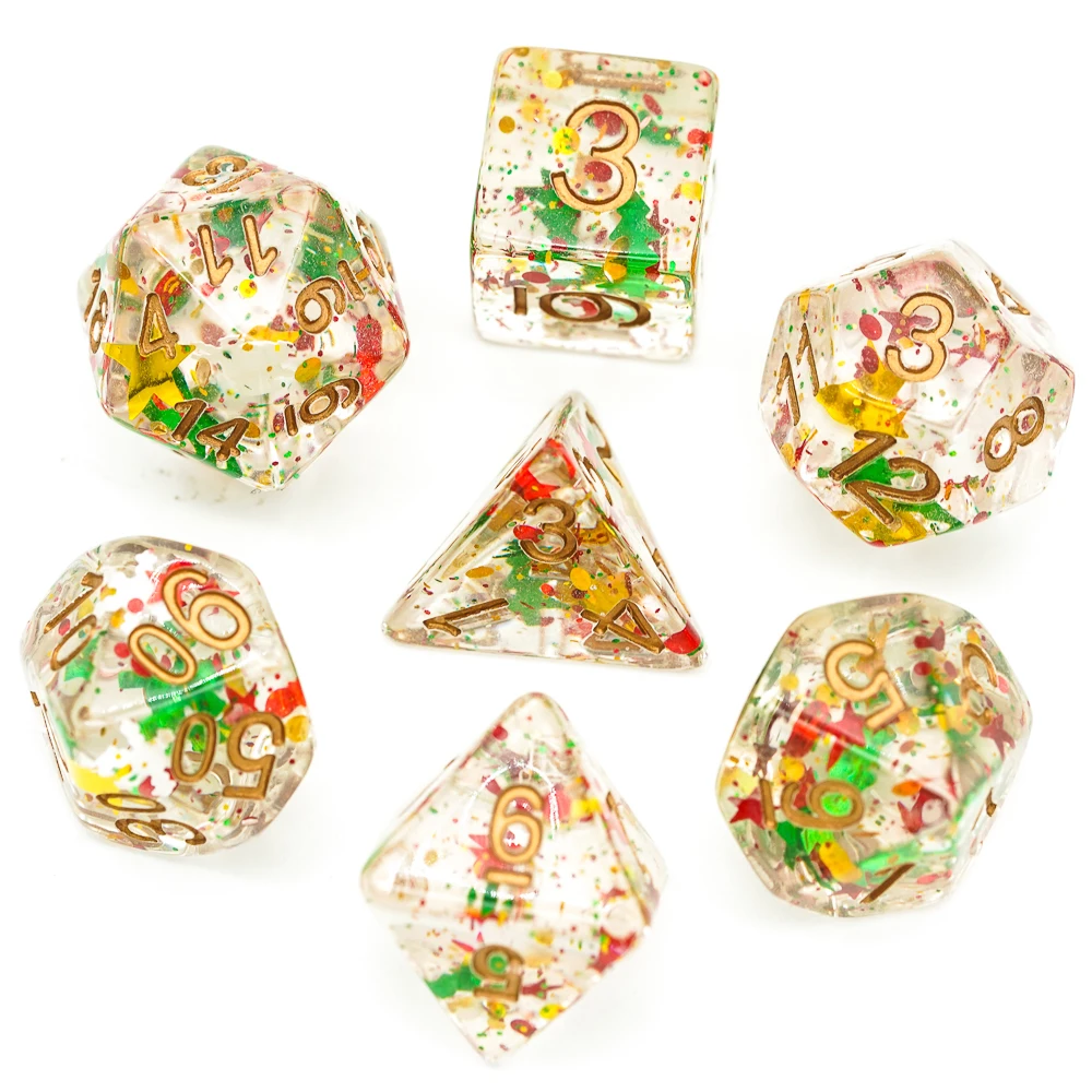 

7Pcs/set DND Dice Xmas Glitter D&D Dice D4 D6 D8 D10 D% D12 D20 Polyhedral Games Dice Set for Table Games MTG RPG