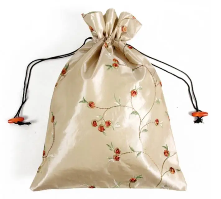 

50pcs/ot 27*36cm Chinese Handmade Embroiderd Floral Silk Shoe Bags Portable Drawstring Travel Storage Bags Pouch SN2021