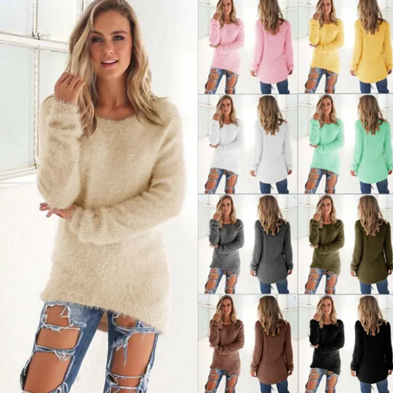 Plue Size Women Sweaters Pullovers Casual Autumn Winter Long Sleeve Solid Pullover Female Tops Knitted Sweater | Женская одежда