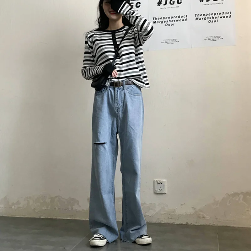 

Pullovers Women Buttons Striped Slender Spring Korean Preppy-style Students Basic Soft All-match Ulzzang Teens Streetwear Chic