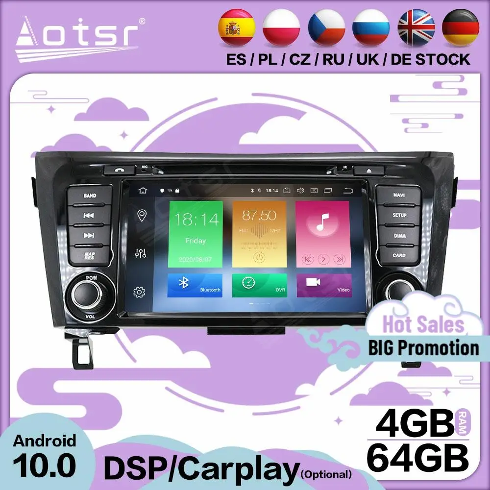 

Carplay мультимедийный стерео Android 10 плеер для Nissan X-TRAIL Qashqai Dualis Rouge 2013 2014 GPS аудио радио приемник головное устройство