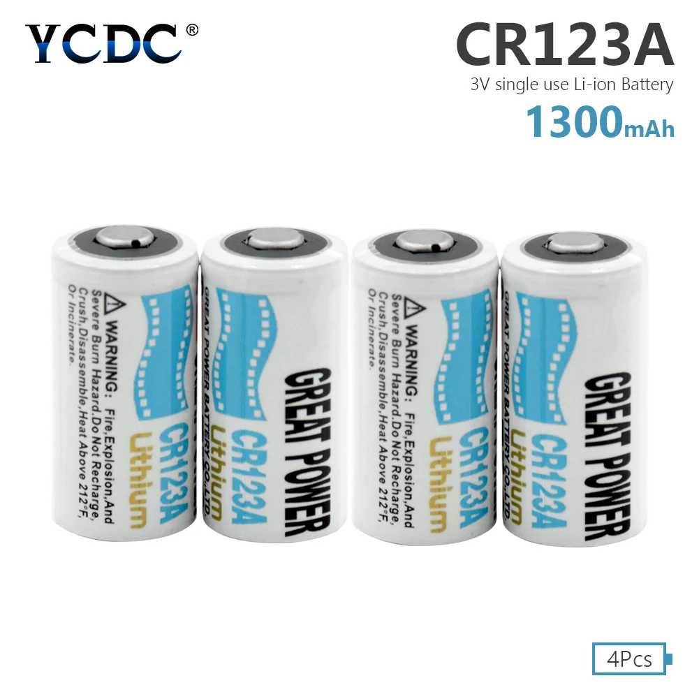 Фото YCDC 4 3V CR123A литиевая батарея 1300mAh CR123 CR17335 CR17345 для камеры литий-ионная Первичная YCDC 4 3V CR123A литиевая батарея 1300mAh CR123 CR17335 CR17345 для камеры литий-ионная Первичная