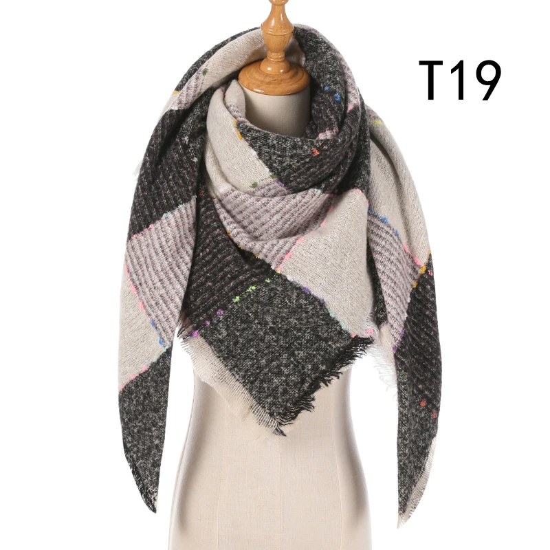 

2021 женский зимний шарф, кашемировая Вязаная Шаль в клетку, Шейная повязка, плотное одеяло, теплые палантины, Женская Пашмина, треугольные ша...