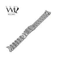 rolamy 22mm sliver all brush stainless steel wrist watch band replacement metal watchband bracelet double push clasp for seiko