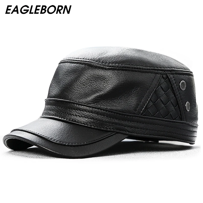 

Кепка в стиле милитари для мужчин и женщин, кожаная однотонная Кепка из овечьей кожи, Уличная Повседневная Военная Кепка с плоским верхом