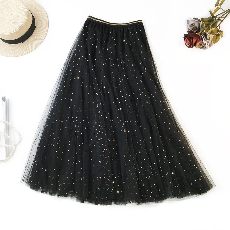 REALEFT 2020 новые весенне-летние сетчатые юбки трапециевидной формы со звездами и