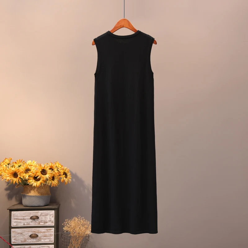 Женское платье свитер без рукавов GIGOGOU длинное прямое трикотажное макси с