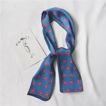 

2020 Heart love Scarf Women Cute Hair Tie Band Kerchief Wrist Ribbons Fashion Head Neck Silk Satin Bag Scarfs long silk scarf