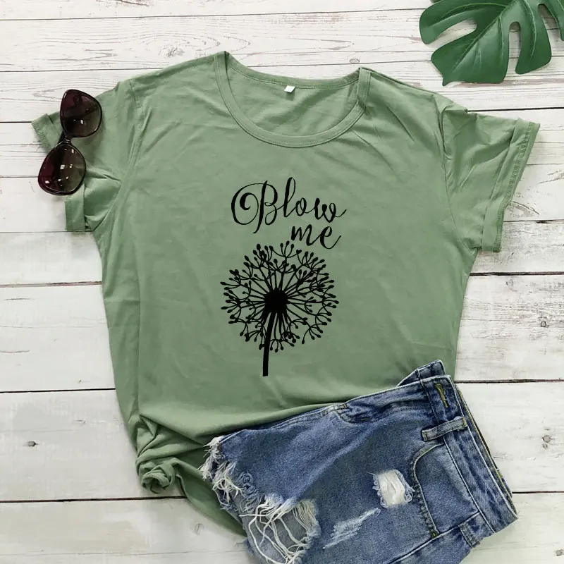 

Blow Me Dandelion T-shirt Cute Women Graphic Gardening Tee Top Vintage Summer Short Sleeve Flower Cotton Tshirt Drop Shipping