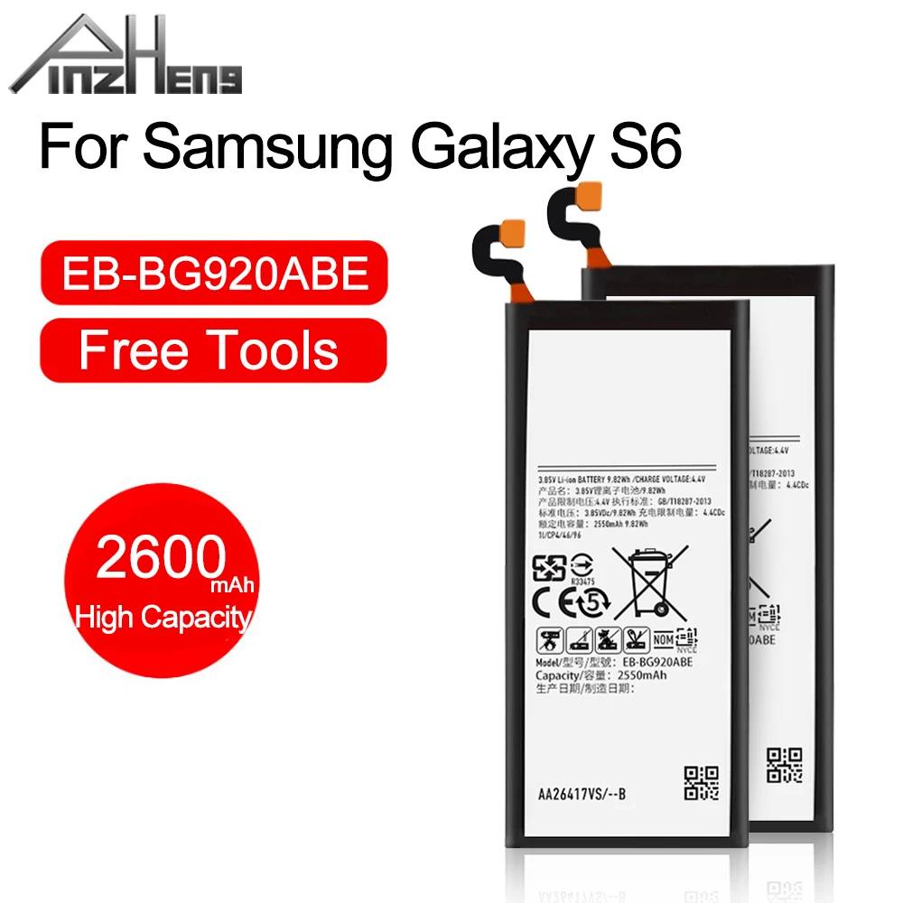 Аккумулятор PINZHENG 2600 мА · ч мобильный телефон для Samsung Galaxy S6 G920 G9200 G920F EB-BG920ABE с