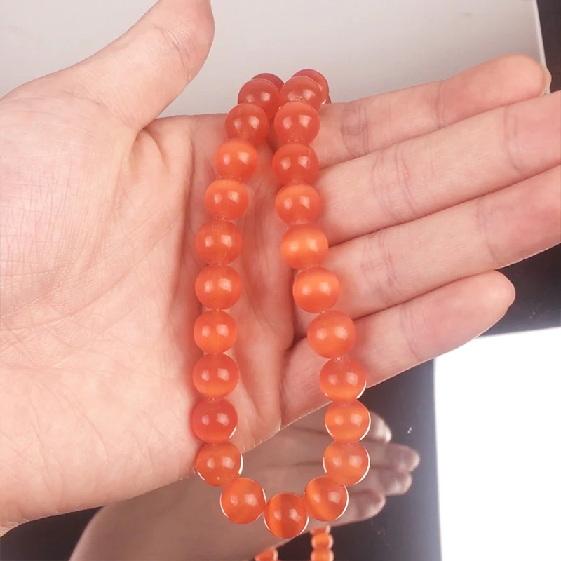 

Beads Popular Jewelry Accessories Making DIY Round Orange Cat's Eye Opal Natural Stone Necklace Bracelet Gift Abalorios Pulseras