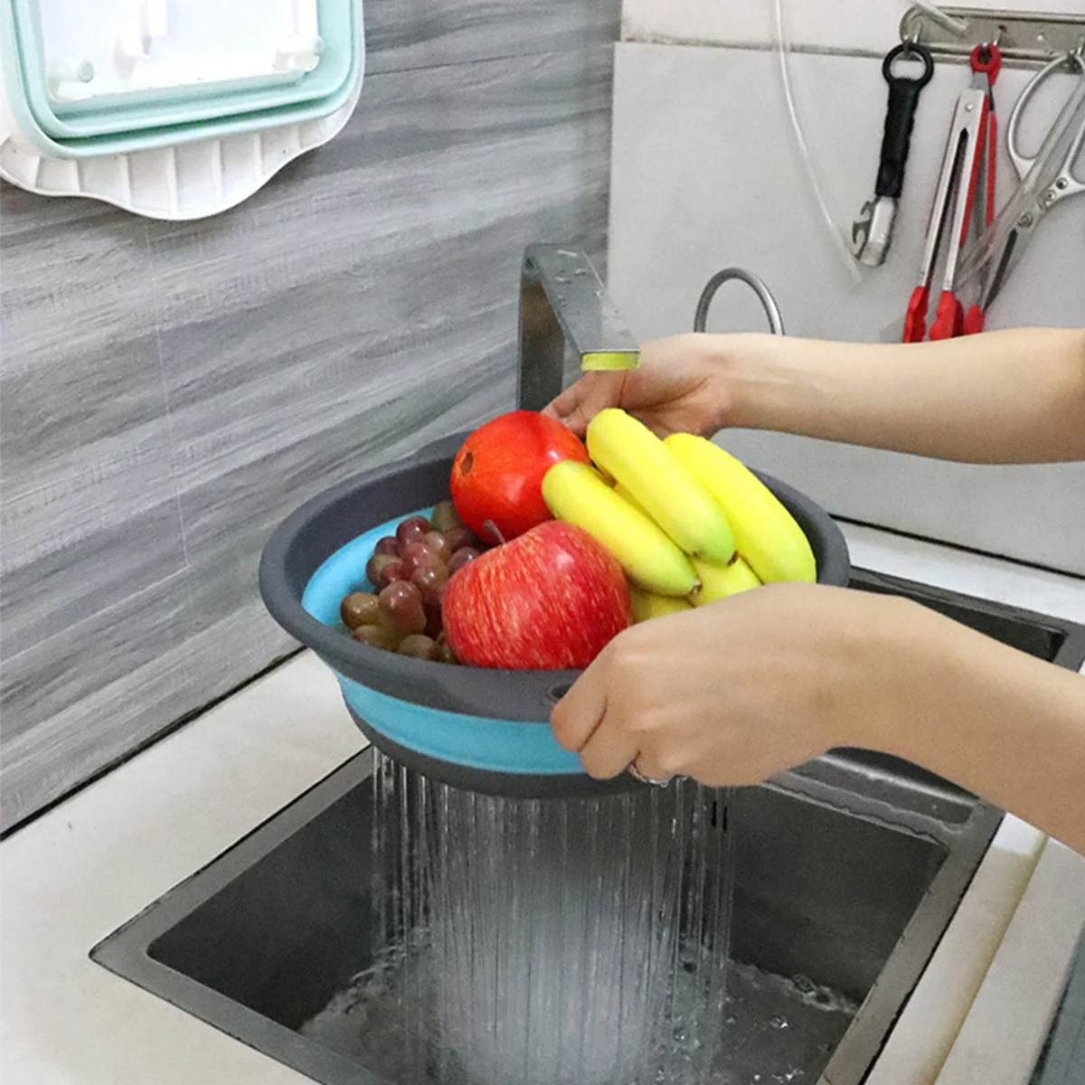 

Складная сливная корзина, складные дуршлаги, складной силиконовый кухонный Органайзер, корзины для фруктов и овощей, складные дуршлаги