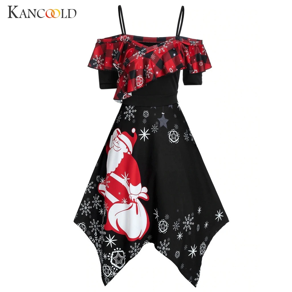 Женское платье в клетку KANCOOLD рождественское большого размера с коротким рукавом