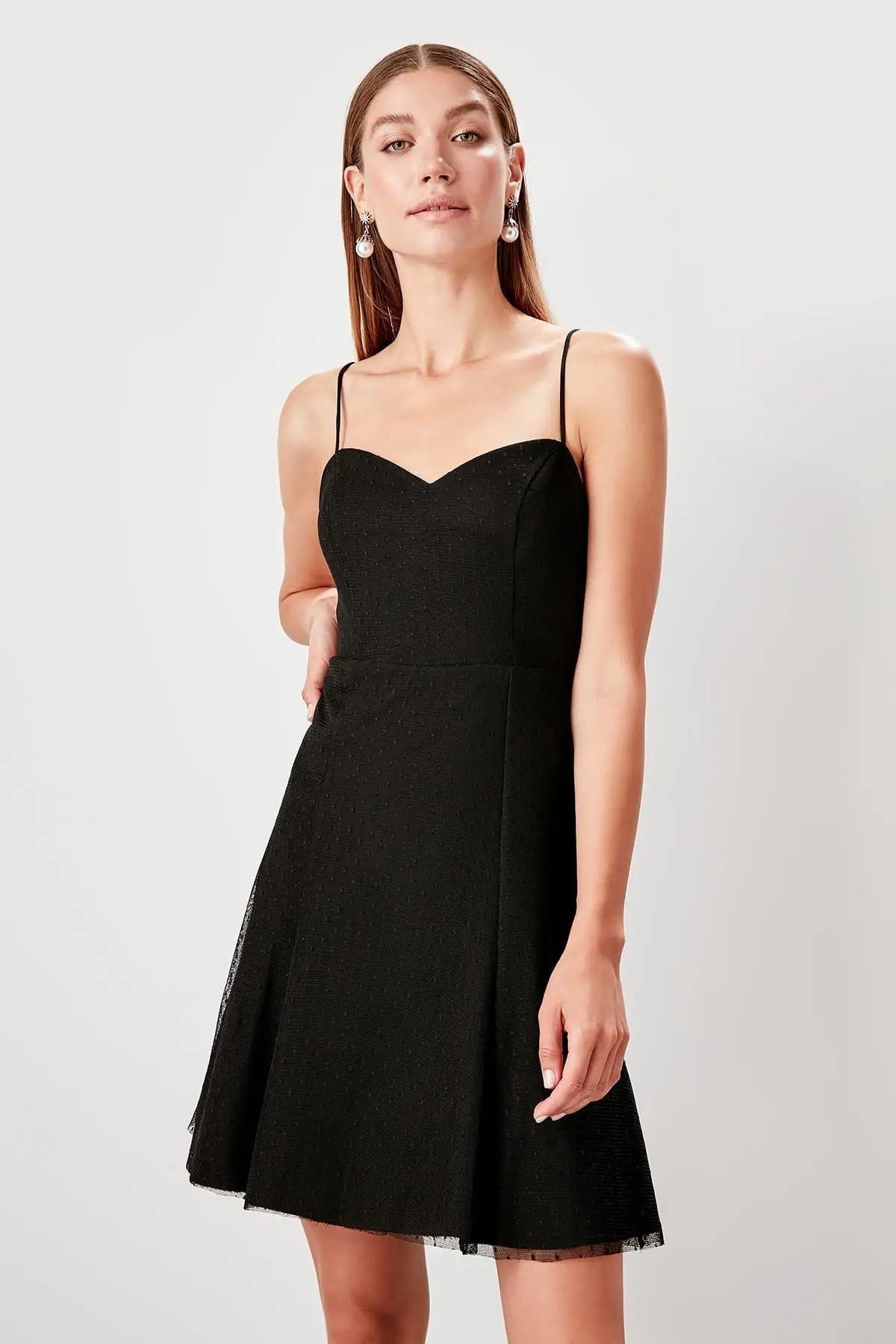Trendyol черное платье из тюля в горошек TPRSS19BB0282|Женские платья| |