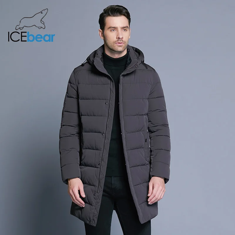 ICEbear зимняя куртка мужская шляпа съемная теплая куртка повседневные Мягкие хлопковые ветровки зимняя куртка мужская одежда MWD18821D