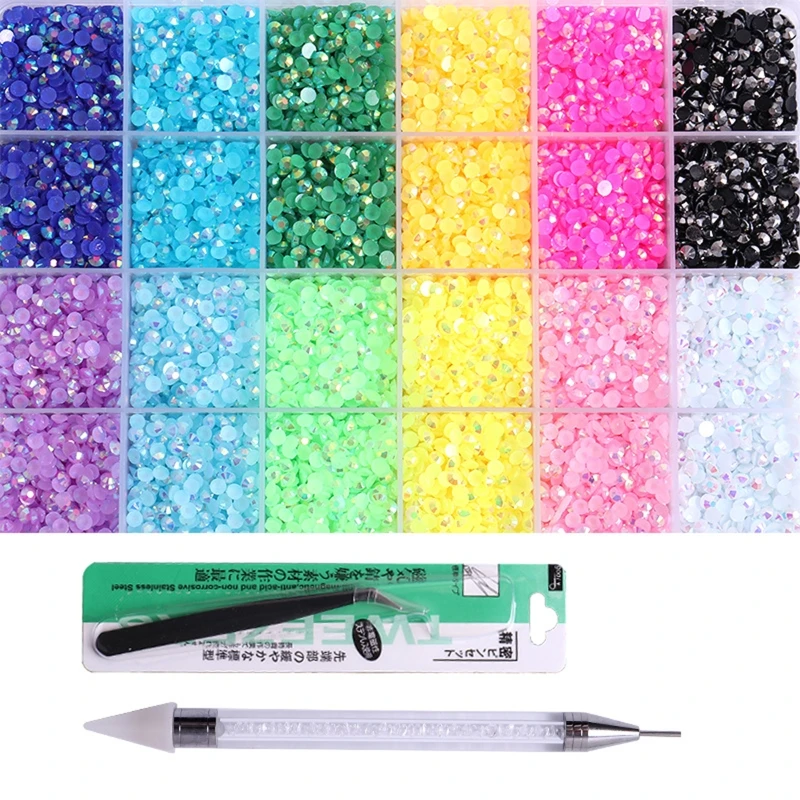 

Professional Nail Crystal Kit Mixed Pack Flat Back Rhinestone Shiny Nail Art Decor DIY Accessories with a Storage Box