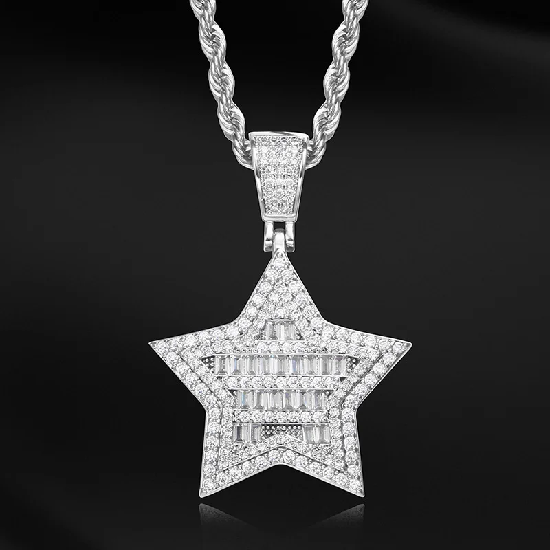 

Hip hop square zircon five pointed star pendant necklace is a hot selling fashion man and woman couple jewelry