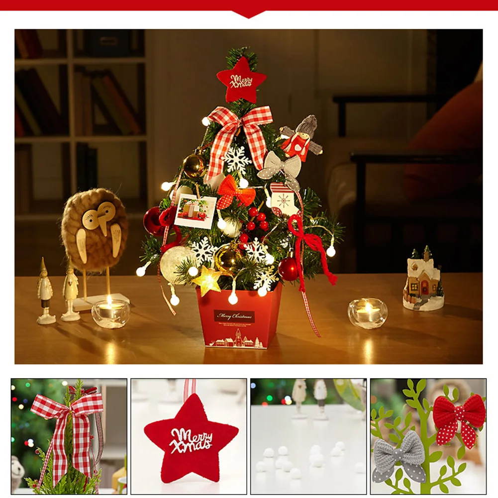 

Tabletop Christmas Tree with Multicolored Lights Holly Berries Pine Cones Star Tree Topper & Ornaments for Best Holiday