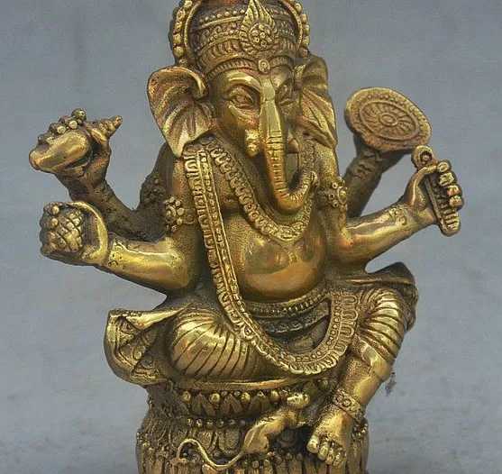 YM 311 4&quot Old Tibet Buddhism Bronze Ganapati Ganesh Lord Ganesha Elephant Buddha Statue | Дом и сад