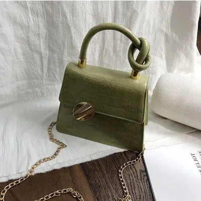 Green Повседневные женские Сумки из искусственной кожи с бантиком, Простые Дизайнерские однотонные женские сумки на плечо, шикарные сумки с замком, сумки-мессенджеры на цепочке - Цвет: Green
