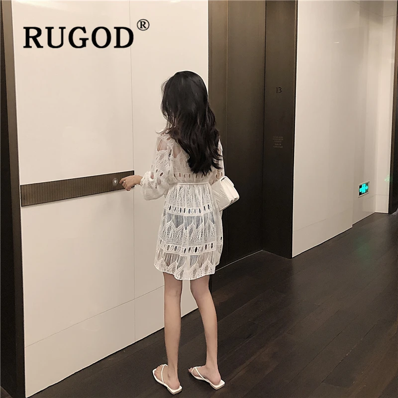 RUGOD элегантная летняя белая открытая женская блузка винтажное платье с открытыми
