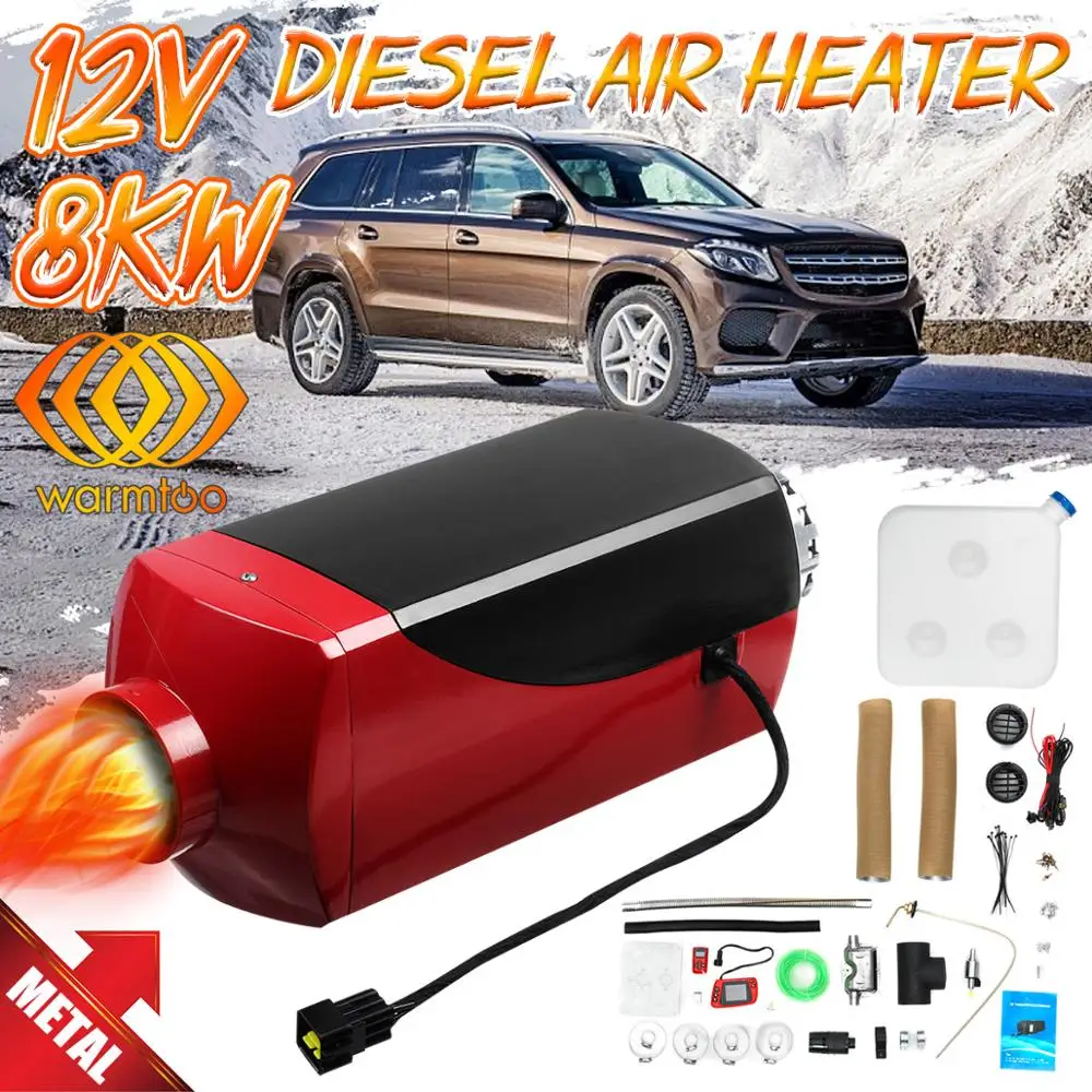 Metal Red Black Red 8 кВт 12 в воздушный дизельный Обогреватель, автомобильный обогреватель, глушитель, топливный насос, ЖК-переключатель термостата, 2 выхода воздуха, согревающее оборудование для грузовиков, лодок, RV - Color Name: Metal Red Black Red