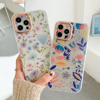 for iphone 13 pro max case fashion flower leaves plating cases for iphone 12 11 pro max xs xr x 7 8 plus camera lens protection