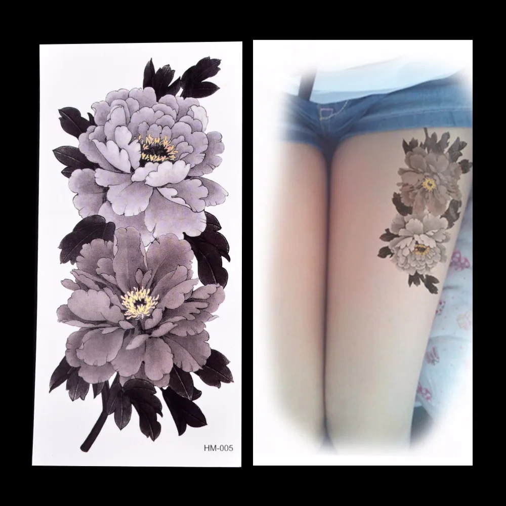 Grey-White Waterproof One-Time Tattoos Stickers Arm Leg Tatto Sticker China Peony Flower Temporary Tattoo Series Newest | Красота и