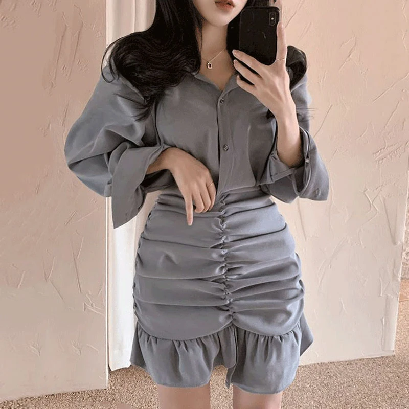 Платье-рубашка Kimotimo женское с отложным воротником однобортное приталенное