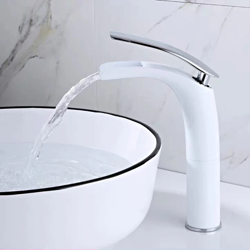 WZLY Bathroom Basin Faucets White Brass Open Type Waterfall Mixer Tap Cold Hot Water Sink torneiras do banheiro | Обустройство дома