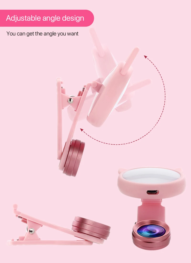 

Cartoon Mobile Phone Fill-in Light Universal Wide-Angle Macro Mobile Phone Lens Selfie Beauty Light Lens