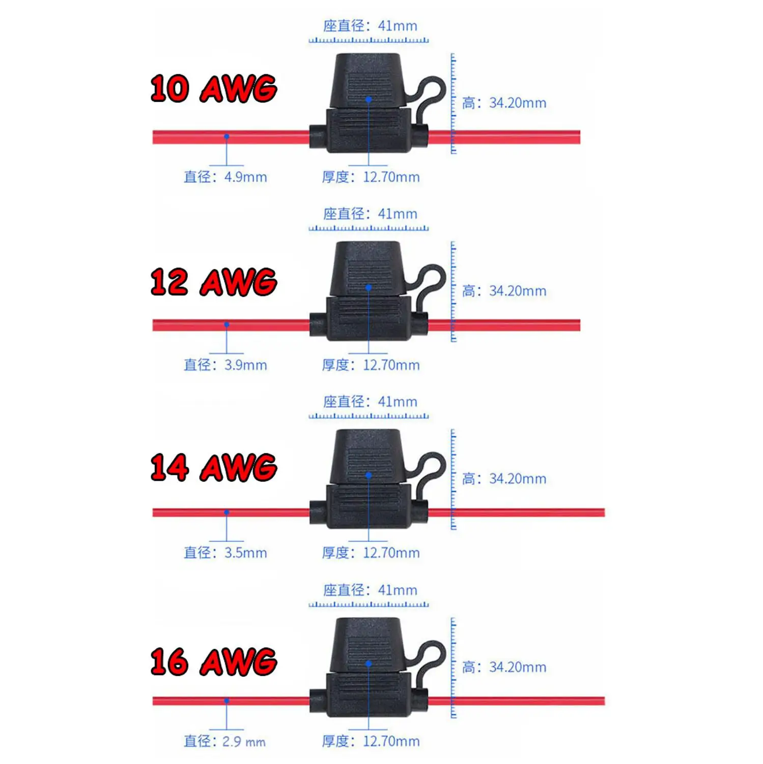 

5 PCs 10awg fuse holder "standard" on wire, car fuse holder, waterproof housing