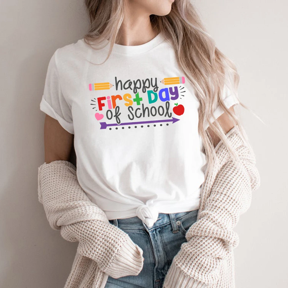 

First Day of School Shirt Happy First Day of School T-Shirt Teacher Shirts Teacher Life Tshirt Unisex Graphic T Shirts Tees Tops