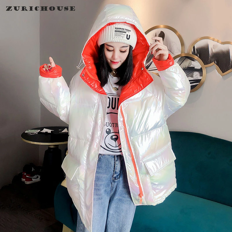 

Женская зимняя куртка-оверсайз ZURICHOUSE, теплая парка с капюшоном, 2021, уличная одежда, модная блестящая подкладка, пальто с подкладкой